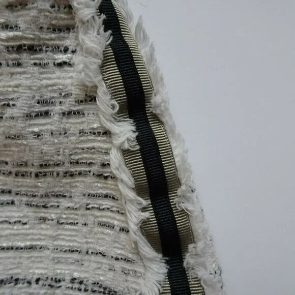 ZARA Basic Women's Tweed Mini Skirt Frayed With Stripe Detail Ecru Textured S - Picture 8 of 12